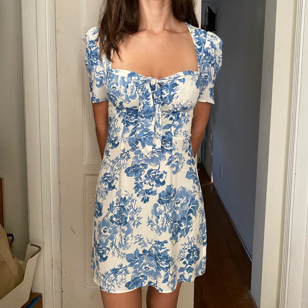 Blue & White Floral Reformation Dress - XS